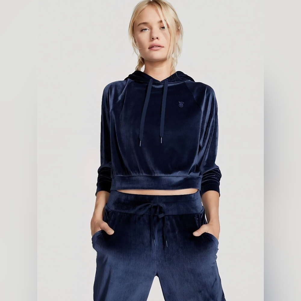 Victoria's Secret Dark Blue Velour Hoodie SMALL BOTTOMS/MEDIUM TOP